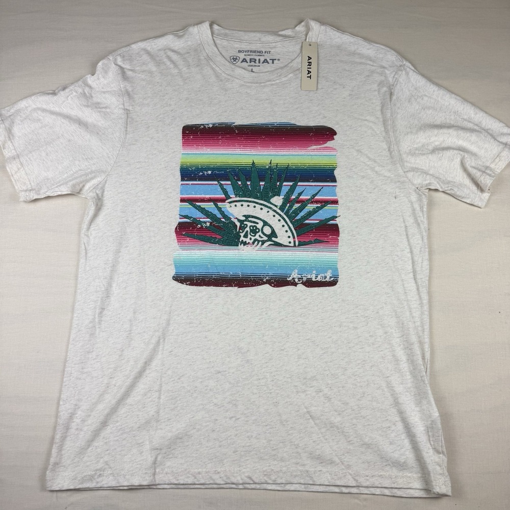 Ariat Women’s Lola SS T-Shirt Oatmeal Heather Taco Skull Boyfriend Fit L NWT